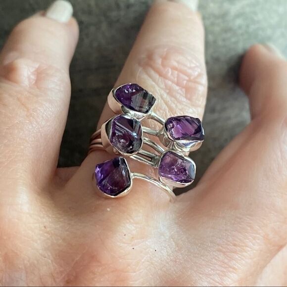 Amethyst Rough sterling silver Ring size 8 adjustable - Picture 9 of 10